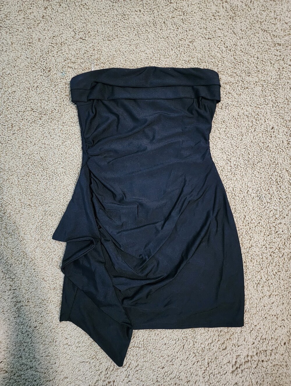 Windsor Strapless Black Asymmetrical Ruffle Dress